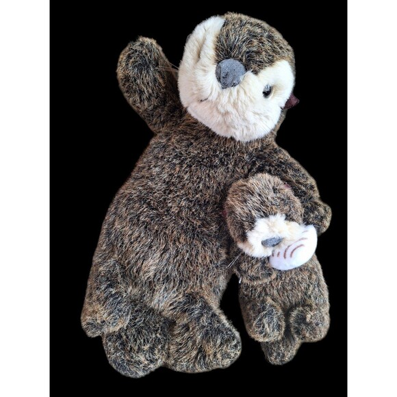 Alaskan Otter Momma and Baby Pup floating on their backs Realistic Fur Rare VGUC - Picture 8 of 12